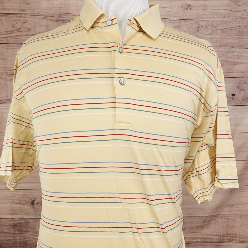 FAIRWAY & GREENE SHORT SLEEVE YELLOW STRIPED GOLF POLO SHIRT MENS SIZE L COTTON